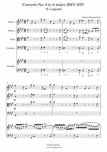 A大调第四协奏曲, BWV 1055 - II. 小广板 (巴赫) - 钢琴 乐谱
