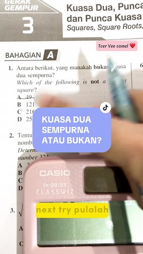 MATHS FORM 1 | BAB 3 (KUASA DUA SEMPURNA) 🥳 Senang dan cepat je nak jawab soalan macam ni tau. Siapa yg jawab betul tu maksudnya dia orang bijak 😎 #matematikmudah #tipsmatematik #mathstok #matematiksekolahmenengah #mathsform1 #kuasaduasempurna
