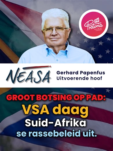 In hierdie onderhoud op @pretoriafm bespreek Gerhard Papenfus, uitvoerende hoof van NEASA, die moontlike ernstige implikasies van ’n ondersoek deur die VSA na beweerde diskriminasie in Suid-Afrika. Die VSA oorweeg om handeldryf met Suid-Afrika te stop - ’n stap wat groot gevolge vir plaaslike besighede kan hê. Hierdie spanning spruit uit die ANC se ras- en diskriminasiebeleide. Amerika is tans Suid-Afrika se tweede grootste handelsvennoot, wat die potensiële ekonomiese impak nog groter maak. Hy 