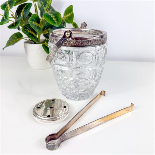 Vintage Italian Crystal and Silver Ice Bucket W/tongs, Mid Century Thumbprint Glass - Etsy