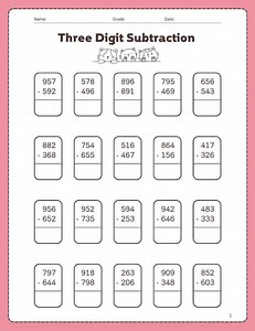 Three Digit Subtraction Worksheets ,math - Etsy Australia