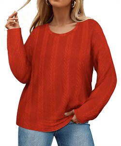 CASSIE LIZ Womens Plus Size Sweaters 4X Crew Neck Knit Pullover Fall Fashion Orange Loose Fit Winter Dressy 4XL 24W 26W
