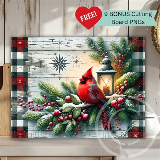 Cardinal Farmhouse Sublimation | Rustic Christmas Cutting Board PNG | Winter Bird Holiday Decor | Digital Download - Etsy