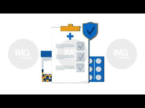 Medical checklist with pills and guarantee quality doodle animation
