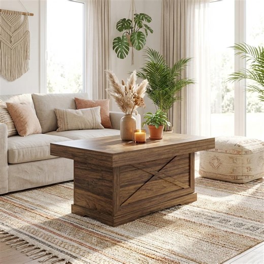 Rustic Wood Coffee Table 39", Farmhouse Rectangle Center Table With X-design Pedestal, Solid Wood Living Room Table - Etsy