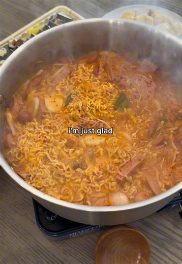 Seeing her cholesterol test results was like when I got into college. Recipe is budaejigae (Korean army stew) from Baek Jung Won