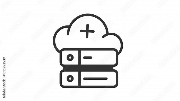 Animated hybrid with illustration of a server connected and cloud. Isolated useful for computer, network, technology, internet, server, database, connection and cloud computing design element