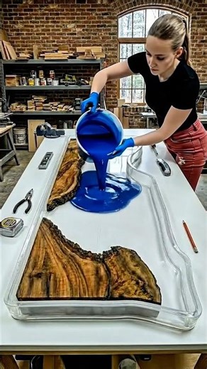 Stunning Epoxy River Table Comes to Life 🔥 | Wood + Resin Art Process #viralshorts