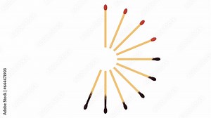 Loading wheel with burning matches. 2D animation video with alpha channel.