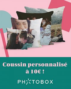 Coussin personnalisé à 10€ ✨ Un cadeau idéal à créer en quelques clics à partir de votre smartphone 🎁 Offre limitée - profitez-en! | Photobox