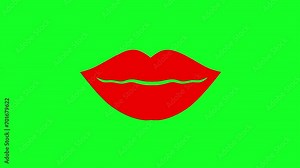 Animation of red lips moving against a green screen background. Concept of kiss, love, passion. Woman's lips.