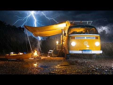 Surviving a Thunderstorm In a Bus - Camping in Heavy Rain