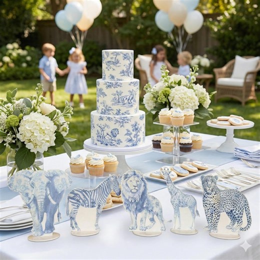 Blue Toile Safari Animals Double-sided Table Centerpieces Set 5, Jungle Baby Shower, Nursery Decor, Table Decor, Birthday Decorations - Etsy