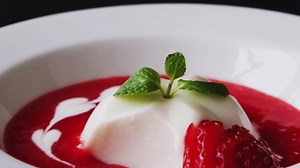 Coconut Blancmange in Strawberry Soup