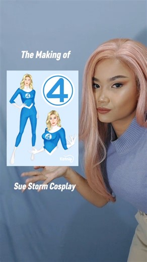 Katnip on Instagram: "The making of my Sue Storm cosplay🪡 My first time making a full body suit. Really challenging and fun. So glad i got help from from my dear baby duck @pearrlyu 🤏💕🐤 #fantastic4 #marvel #marvelstudios #marvelcinematicuniverse #cosplay #Suestrom #marvelcosplay #cosplayindonesia"