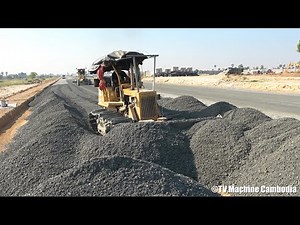 Best Dozer With Motor Grader Grading Gravel Building Big Road សកម្មភាពធ្វើផ្លូវនៅកម្ពុជា