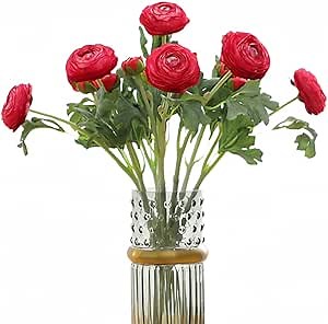 5Pcs 19.6" Artificial Ranunculus Flowers Real Touch Stem Ranunculus Artificial Flower Silk Flower for Arrangements Centerpiece Table Home Wedding Bouquet Party (Rose Red)