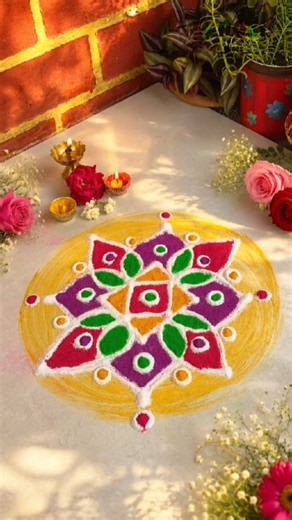 Beautiful Simple Flower Rangoli Design🌸| Easy Daily Rangoli| Colorful Rangoli |kolam|muggullu#shorts