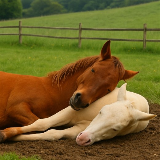 🐎💞 A mother’s love knows no bounds. Watching this mare and her foal rest together is a gentle reminder of pure comfort, trust, and connection. 🌾✨ #HorseLife #MareAndFoal #NatureLove #PeacefulVibes | Hooves, Paws & Hearts