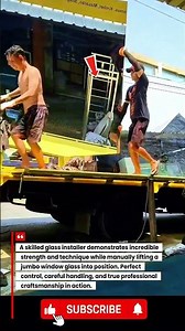 Pro Glazier Lifts a Jumbo Window Glass Manually with Precision