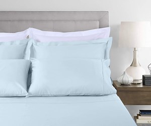 Threadmill Home Linen 4-Piece 300 Thread Count Sateen Queen Bed Sheets Set, Light Blue Solid