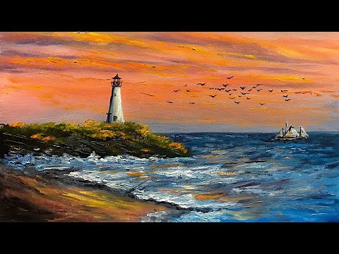 Lighthouse Seascape Acrylic Painting