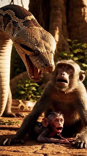 Mother Monkey Protects Baby from GIANT PYTHON Attack 😭😭#wildliferescue #animals