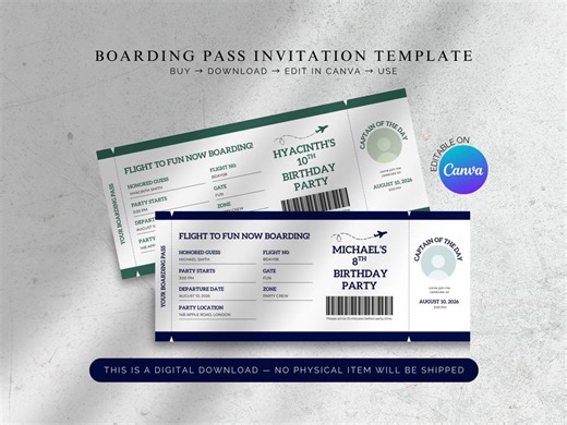 Boarding Pass Invitation Template Birthday Invitation Canva Template Instant Download Airplane Invitation Travel Themed - Etsy