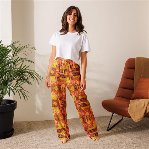 Silky Aztec Geometric Pajama Pants | Relaxed Fit Lounge Wear - Etsy