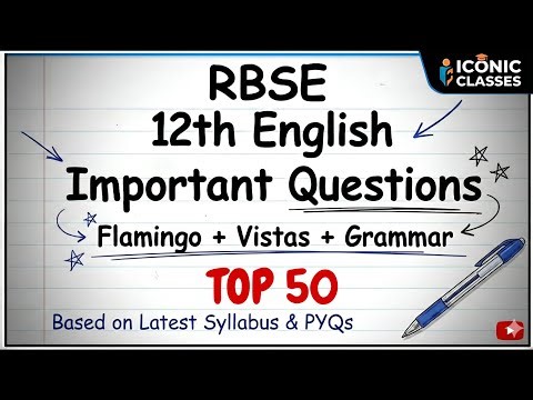 RBSE 12th English Top 50 Important Questions | MCQs 2025-26 | 13 Feb
