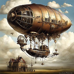Steampunk Blimp, Downloadable Steampunk Dirigible in Color, Computer Generated Flying Machine, Industrial Art - Etsy Canada