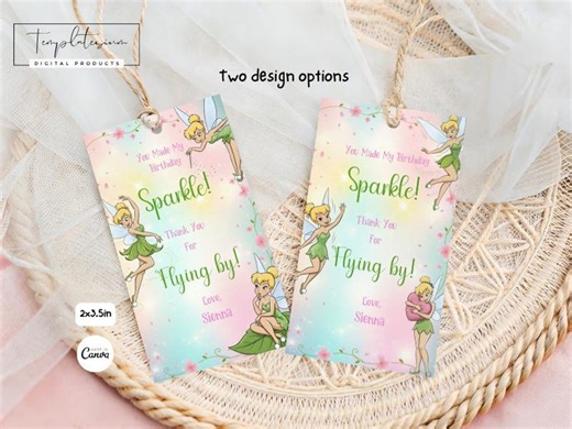 Tinkerbell Thank You Tags Fairy Birthday Party Favor Custom Canva Template Digitally Download Printable - Etsy
