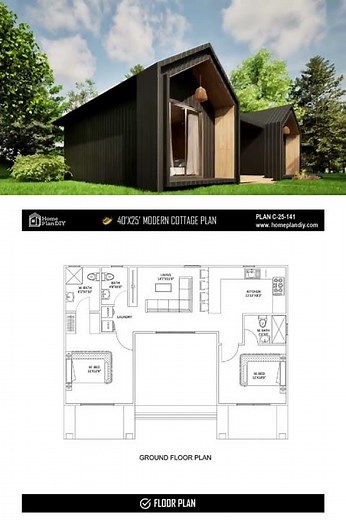 Modern 2-Bedroom Tiny Home Plan | 25x40 ft | 3 Bath Small House Design (PDF + CAD)#home #blueprint
