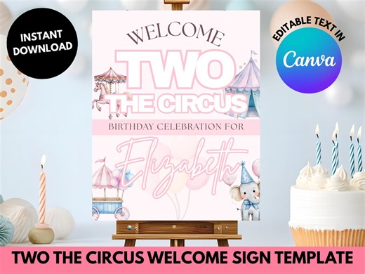 Two the Circus Welcome Sign Template, Pastel Carnival Birthday (canva Download, Digital Download - Etsy