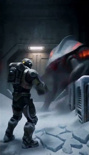 The Frozen Vault Revenant awakens! ❄️🤖 A deadly alien stalks the warrior through an icy sci-fi vault