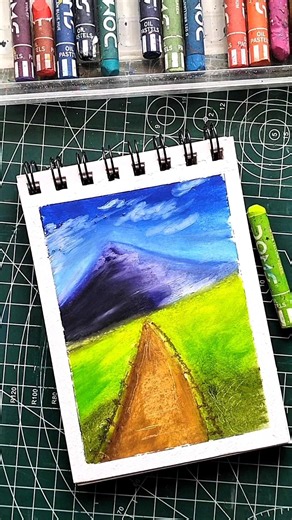Easy Mountain Landscape Drawing with Oil Pastels | Step-by-Step Tutorial