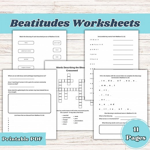 The Beatitudes, Beatitudes, Beatitudes Printable, Matthew 5, Bible Worksheets, Kids Bible Study, Kids Bible Lessons, Sunday School - Etsy