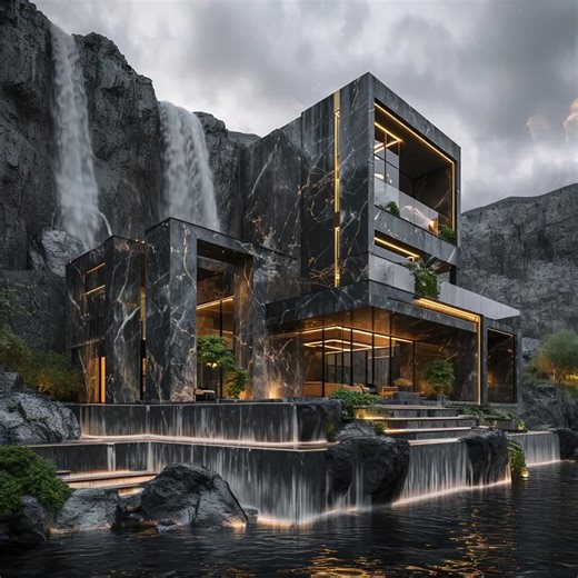 Villa Obsidian Edge: Luxury Black Marble Oceanfront Villa