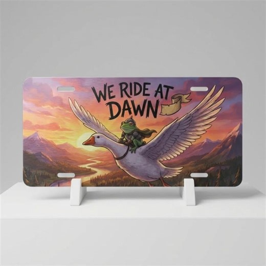 We Ride at Dawn Funny License Plate | Frog Riding a Goose Car Decor | Epic Fantasy Car Accessory - Etsy
