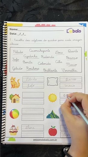 Atividade de Português com Adjetivos para Escrever em Letra Cursiva | Pequeno Lobato