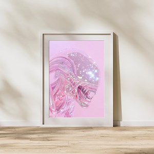 Glittering Pink Alien Art Print, Holographic Sci-fi Decor, Futuristic Sparkle Wall Art, Glam Alien Poster, Iridescent Fantasy Creature Print - Etsy