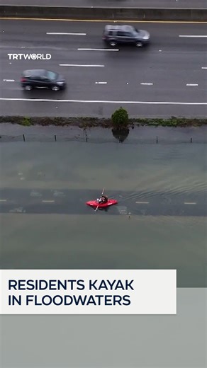 Floodwaters covered roads in Marin County, California, on January 3, as residents were seen kayaking along a bike trail between Sausalito and Mill Valley during high tide and rainy weather. | TRT World