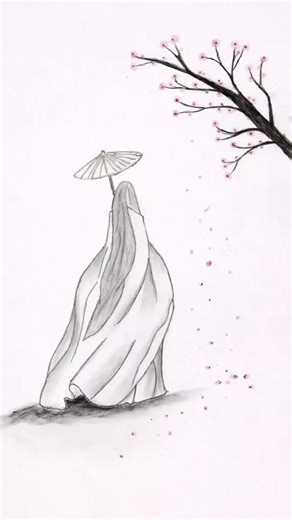 Beautiful Pencil Drawing of a Lonely Girl Under Cherry Blossom 🌸 | Easy Art Reel #pencildraw