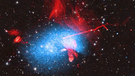 Telescopes paint stunning view of galaxy cluster with black hole jets