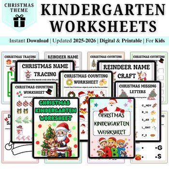 Christmas Kindergarten Worksheets | Counting & Tracing Holiday Math & Literacy