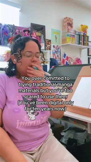 I am a victim of being influenced by all the manga artists on here using traditional materials and I thought it would be fun to try but all the materials are sitting on my desk unused bc I’m too afraid LOL I am the queen of changing my mind that undo button is my maid of honor at my wedding 😭 #inking #manga #traditionalart #digitalart #mangaart