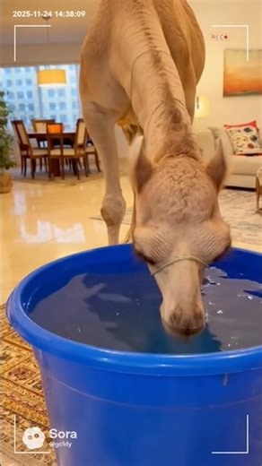 CCTV Footage: Camel Drinks Water Indoors & Gives a Funny Smile to the Camera! #chankanaab #camel #ai
