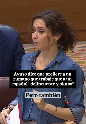 Vox acusa a Ayuso “de absorber indefinidamente a todo el que llega” a la región madrileña y sugiere que esto pone en riesgo la calidad de los servicios públicos, a lo que Ayuso responde que prefiere atender “a un rumano, por muy rumano que sea”, que a un español “delincuente, okupa y que no respeta a los demás”. #ayuso #madrid #inmigrantes #politica #rumanos