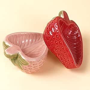 Hamtser Food Bowl,2 Packs Strawberry Hamster Bowls,Ceramic Feeding Bowl,Food Dish for Small Animals Gerbil Dwarf Hamster Rat Mice Guinea Pig(Pink+Red)