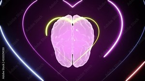 Heart pulse and brain animation 3d. Medical and scientific. Heartbeat background.